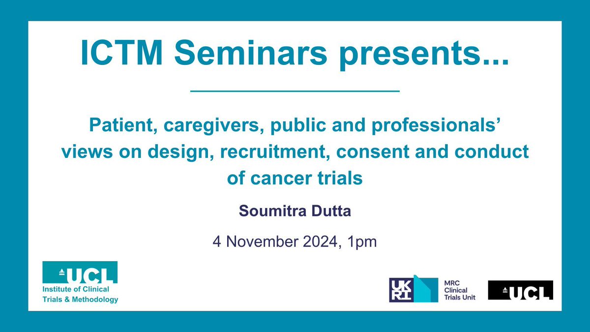 MRC Clinical Trials Unit at UCL (@mrcctu) on Twitter photo In today's <a href="/ICTM_UCL/">ICTM at UCL</a> seminar, Soumitra Dutta discusses what patients, carers, the public and professionals think of #cancer #ClinicalTrials. In today's <a href="/ICTM_UCL/">ICTM at UCL</a> seminar, Soumitra Dutta discusses what patients, carers, the public and professionals think of #cancer #ClinicalTrials.