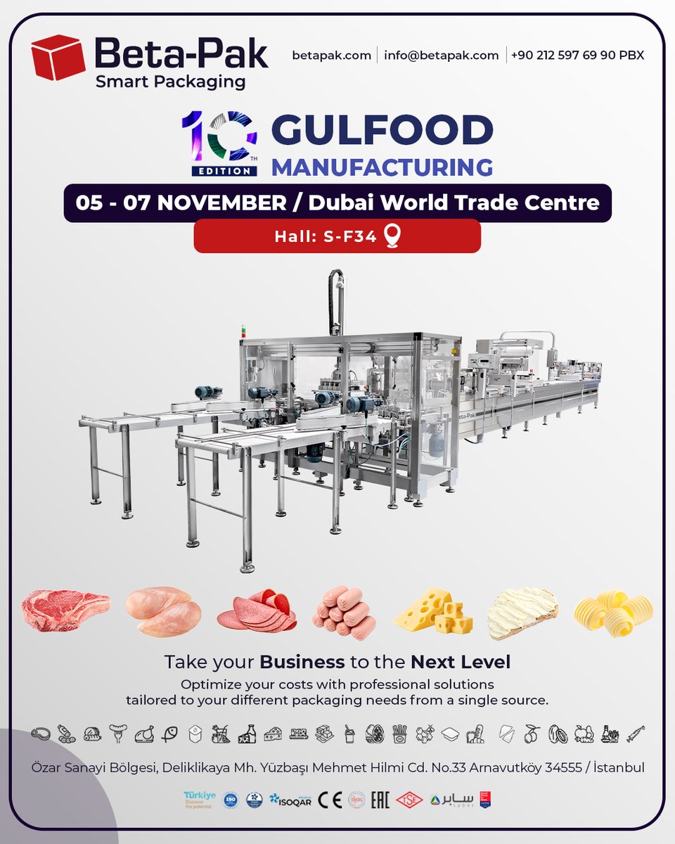betapakmakine's tweet photo. “GULFOOD MANUFACTURING”
05 - 07 NOVEMBER / KASIM 2024
Dubai World Trade Centre.
Hall: S-F34
https://t.co/RtIliPE1dw
#betapak #smartpackaging #packaging #thermoformingmachine #packagingmachine #packagingtechnology #packagingsolutions #gulfood #gulfood2024 #dubaiworldtradecentre https://t.co/29nQM2pbuS