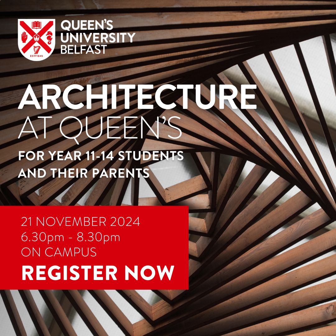 Interested in studying Architecture at university? ✨ 

Join us in the studio on Thursday 21 November, for an engaging and informative evening tailored to Year 11-14 students and their parents. 

📅 Thursday, 21 November 
⏰ 6.30pm - 8.30pm 
🔗 Register qub.ac.uk/campaign/eps/u…