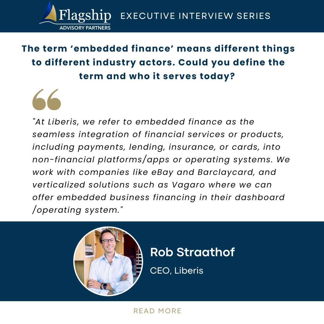 In our latest exec interview series, we spotlight <a href="/LiberisGlobal/">Liberis</a>, a leading global #embeddedfinance platform that provides funding and financial products to small businesses. 🔗insights.flagshipadvisorypartners.com/executive-inte…
#payments #Fintech #innovation
