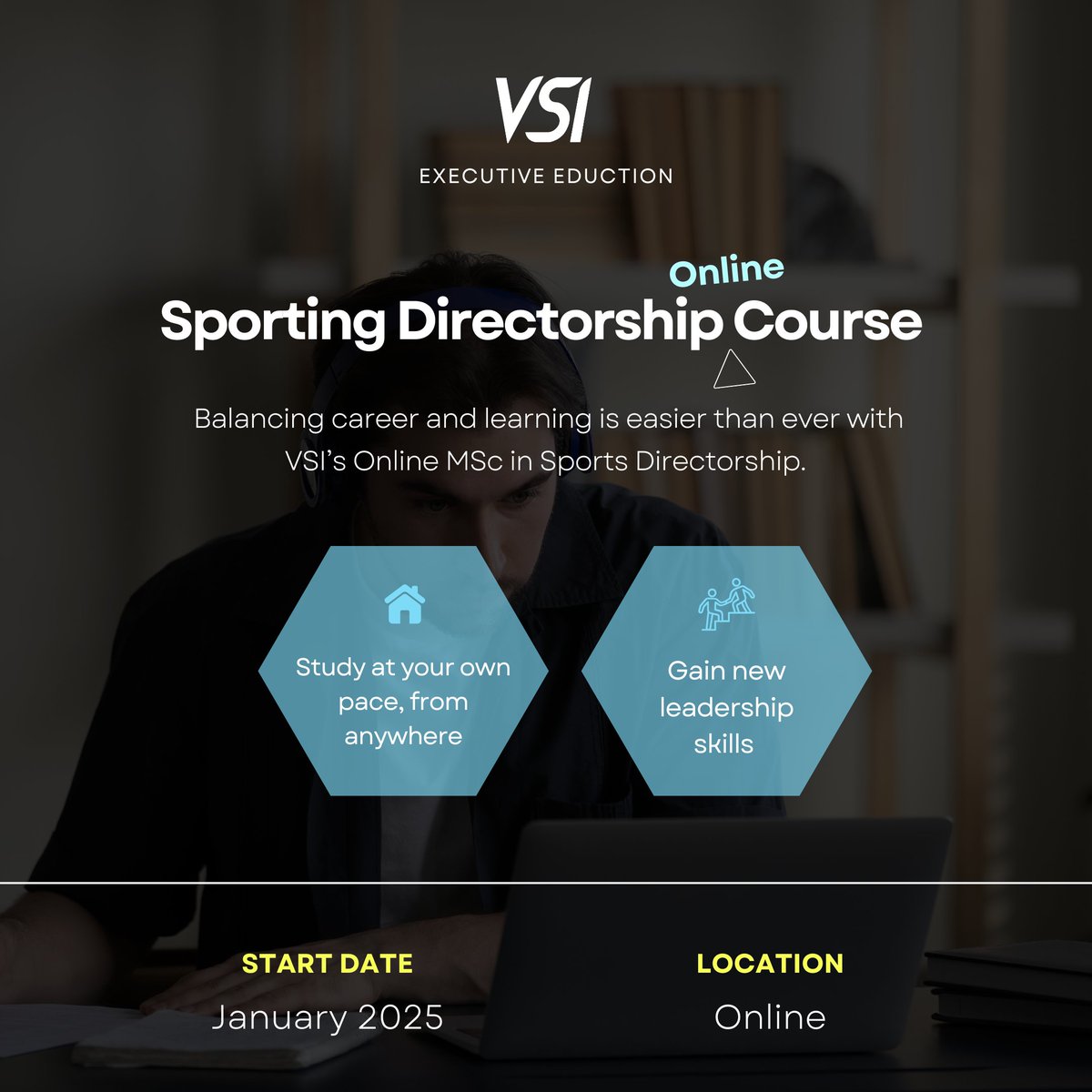 📚 Balancing career and learning is easier than ever with VSI’s Online MSc in Sports Directorship. 

Whether you’re leading on the field or managing a full-time role in the boardroom, this online course is designed to fit into your busy schedule.

🌍 Key Benefits:
📍Study at your