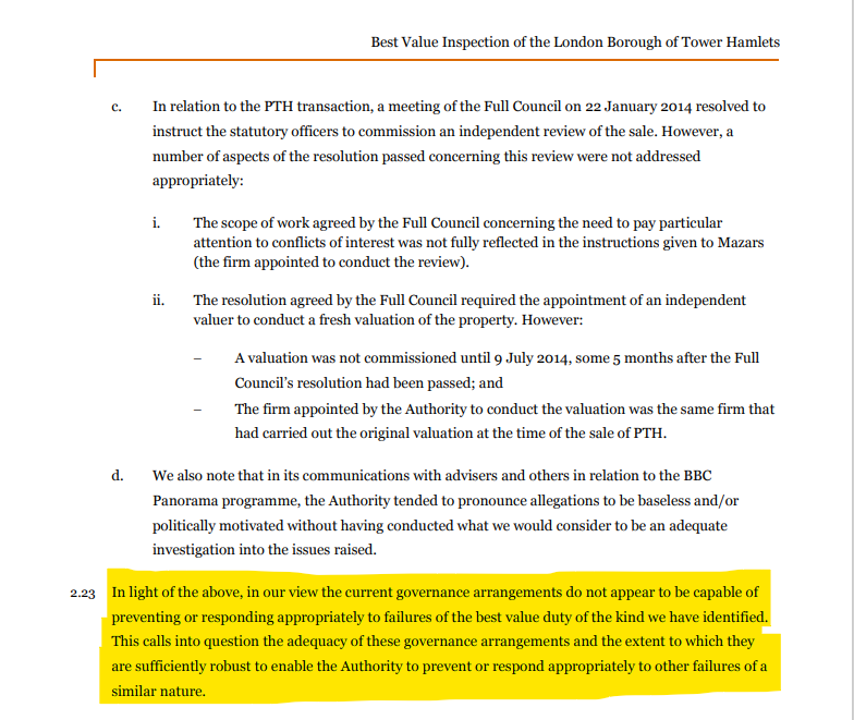 MarcFrancisTH's tweet photo. Today marks 10 years since publication of PwC's inspection of Tower Hamlets Council under Mayor Rahman. Its conclusion that the council's governance wasn't capable of preventing failures in its 'Best Value' duty led to powers being taken away. Another Best Value report is now due https://t.co/OccA1UVkWw