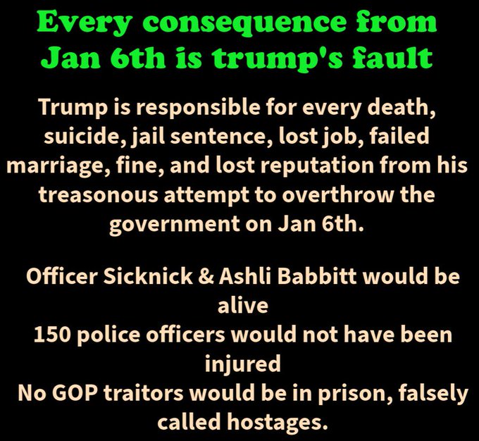 <a href="/acnewsitics/">Alex Cole</a> Hey traitors,
600+ (so far) J6th traitors received prison sentences. Trump incited the rubes to attack the Capitol.
Trump recently admitted that he lost the election.
Isn't that hilarious?
They ruined their lives for nothing.

Want to make the same mistake?
😂 😂