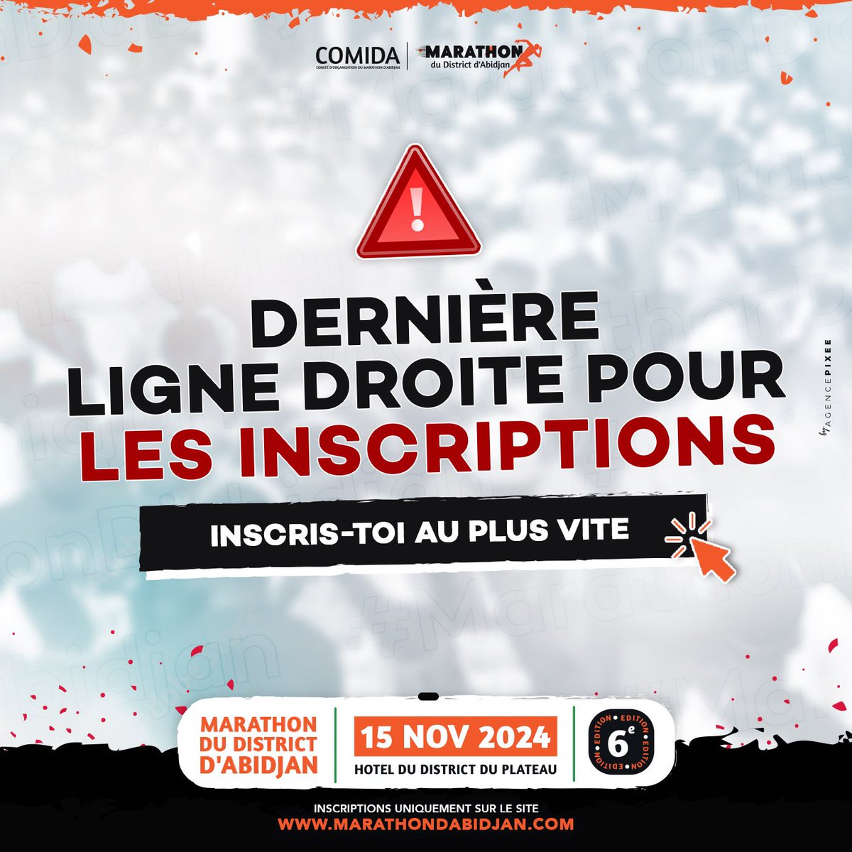 ❌ NE DÉPASSE PAS CE POST ❗️

🔗 Inscris toi pour le Marathon du District d'Abidjan ! C'est la dernière ligne droite🏃‍

marathondabidjan.com 

#marathon #cross #evenement