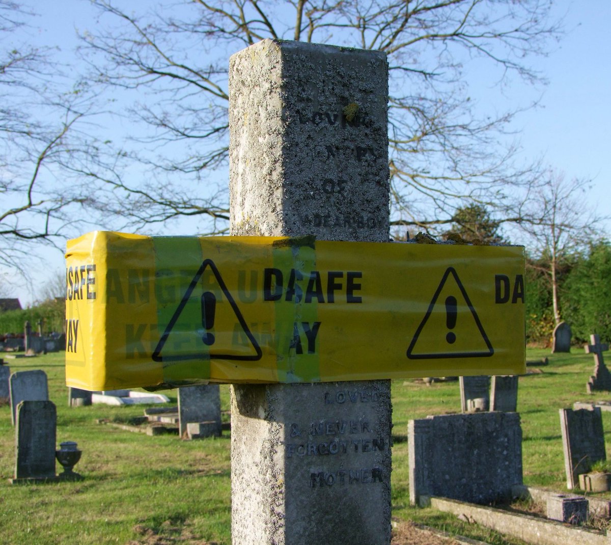 'In Loving Memory of a Dear Boy 
DANGER UNSAFE KEEP AWAY 
Loved, &amp; Never Forgotten
 - Mother'

A memorial in Ely Cemetery, photographed in the winter of 2009. 

'Futility', by Wilfred Owen, who died #OTD 4 November 1918:

'Move him into the sun:
Gently its touch awoke him once,
