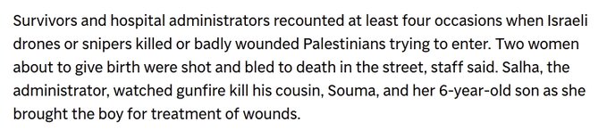 OlivierCyran's tweet image. "L'équipe de l'hôpital relate qu'à quatre reprises au moins les drones ou snipers israéliens ont abattu des Palestiniens blessés qui venaient se faire soigner. Deux femmes sur le point d'accoucher ont été tuées alors qu'elles tentaient de pénétrer dans l'hôpital."
