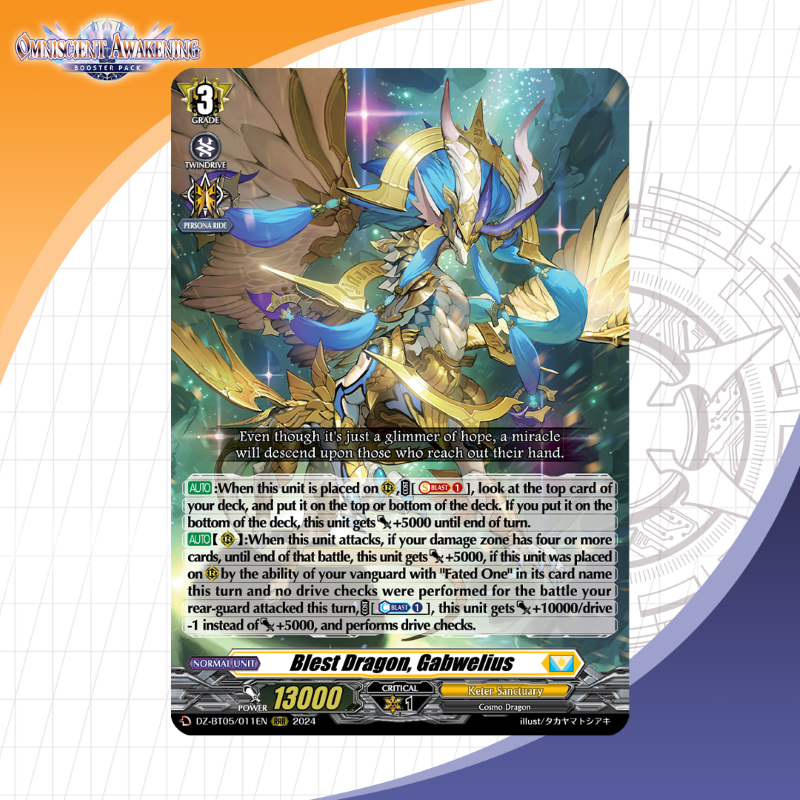 Today's featured card is Blest Dragon, Gabwelius! Booster Pack 05: Omniscient Awakening releases on December 13 at your local store! https://t.co/A1KEL3u8vD #CardfightVanguard #TCG Today's featured card is Blest Dragon, Gabwelius! Booster Pack 05: Omniscient Awakening releases on December 13 at your local store! https://t.co/A1KEL3u8vD #CardfightVanguard #TCG