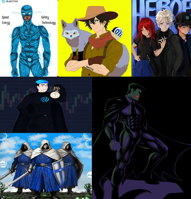 CryptoBrifif's tweet photo. For example, there was recently a contest to create superheroes. There were 5 prizes, and 4 winners got 1 INJ each🥳 Imagine you just draw and get awards, wouldn't that be wonderful? #art #draws  #artist #artistcontest https://t.co/fuf394rYf0