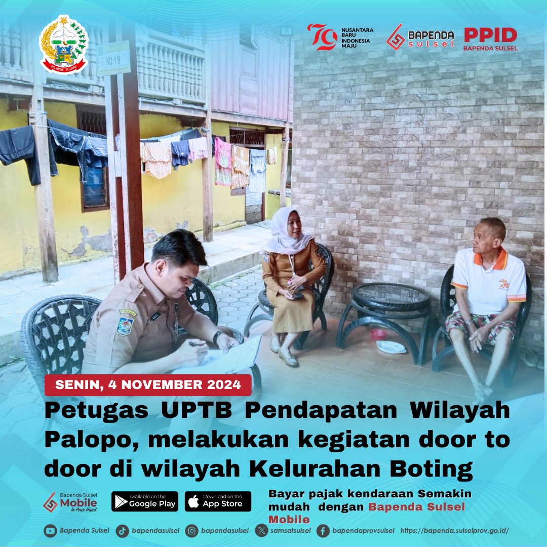 Petugas UPTB Pendapatan Wilayah Palopo, melakukan kegiatan door to door di wilayah Kelurahan Boting, Senin (4/11/2024).