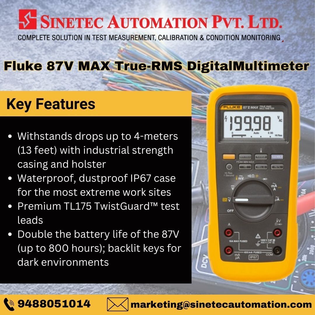 sinetec's tweet photo. Fluke 87V MAX True-RMS Digital Multimeter 
#SAPL #sinetecautomation #multimeter #fluke #flukeIG #testAndMeasurement #Fluke87VMAX
#TrueRMSMultimeter
#IndustrialMultimeter
#FlukeTools https://t.co/ZFalSTJNPS