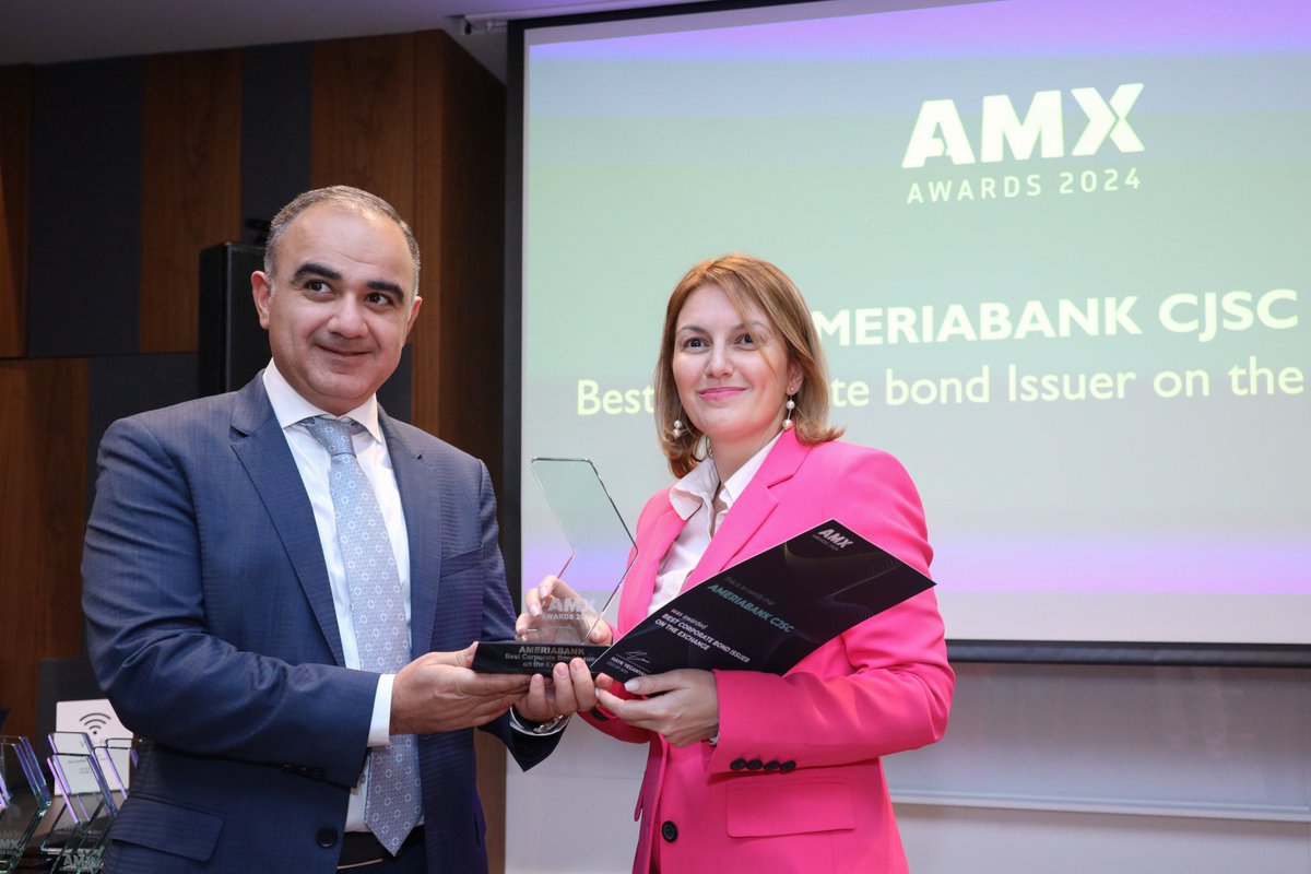 🏆 We returned from the annual #AMXAwards2024 with two honors: Best Corporate Bond Issuer on the Exchange and Best in Secondary Government Bond Market. 
Thanks to <a href="/amxarmenia/">AMX|Armenia Stock Exchange and Central Depository</a> for these recognitions and congrats to our team on this achievement!