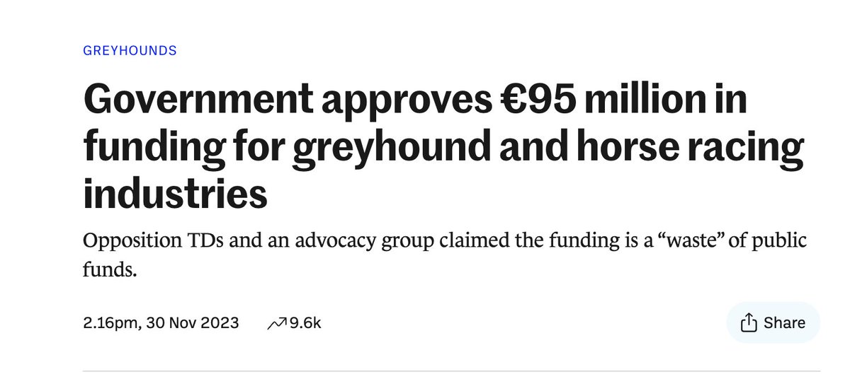 #WaterfordAiport - a 🧵

That #WaterfordAirport should get the €12.5m state funding is a no-brainer. It is a pittance compared with some of the financially irresponsible spending in the govt's Budget 2025 e.g. €99m in supports for greyhound and horseracing industry - the