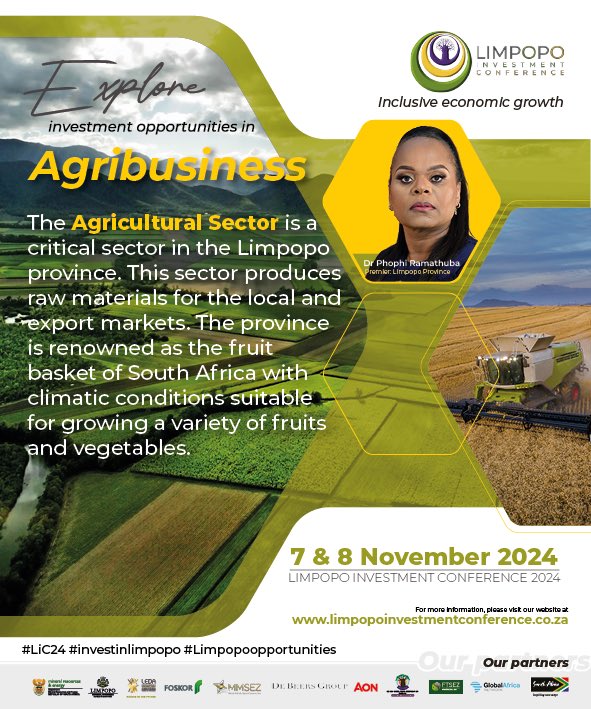 Limpopo‘s arable land – the treasure for food security for our world
#LiC24 #Investinlimpopo #Limpopoopportunities