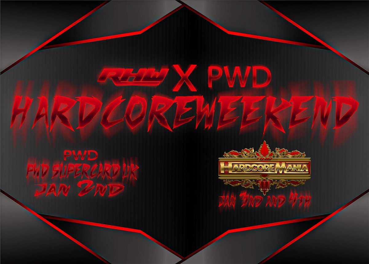 RHW_official's tweet photo. π¨ ANNOUNCEMENT π¨
π¨ HARDCORE WEEKEND IS COMING π¨
RHW & PWD unite to kick off 2025 with an epic double event!
Jan 3 β PWD Supercard UK Jan 3 & 4 β HardcoreMania live from Wembley Stadium
Mark your calendars, you wonβt want to miss this! #HardcoreWeekend
@ProWrestleCAW https://t.co/O9uBBAJCcD
