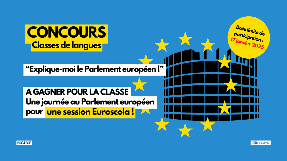 Vocable_English's tweet image. CONCOURS : #enseignants d'#anglais vivez avec votre classe de #lycée l'expérience de la démocratie parlementaire européenne en gagnant une journée au Parlement européen pour une session Euroscola !
ow.ly/1LHG50TWamZ
@Europarl_FR #euroscola