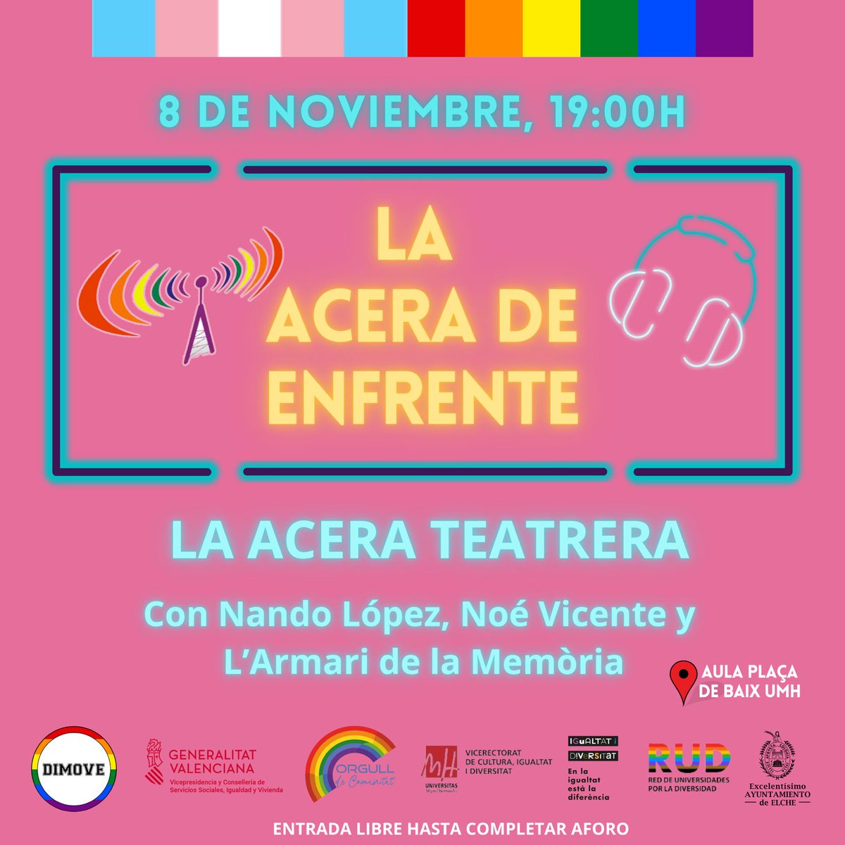 Este viernes, nuevo programa! Con las entrevistas por videollamada con <a href="/Nando_Lopez_/">Nando López 🏳️‍🌈</a> y @larmarigva . Y presencialmente, <a href="/NoeVicente/">Noé Vicente</a> que nos hablará de teatro. Además de las secciones habituales. Acude de público! <a href="/DimoveElche/">Asociación Dimove Elche</a> <a href="/umh/">ٍ</a>
