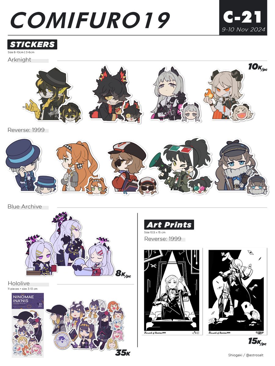 AstroSalt's tweet image. My #comifuro19 catalogue!
📌 C21
📅 9-10 Nov 2024
🎉 Arknight, Reverse: 1999, Blue Archive, Hololive

#comifuro19catalogue #cf19