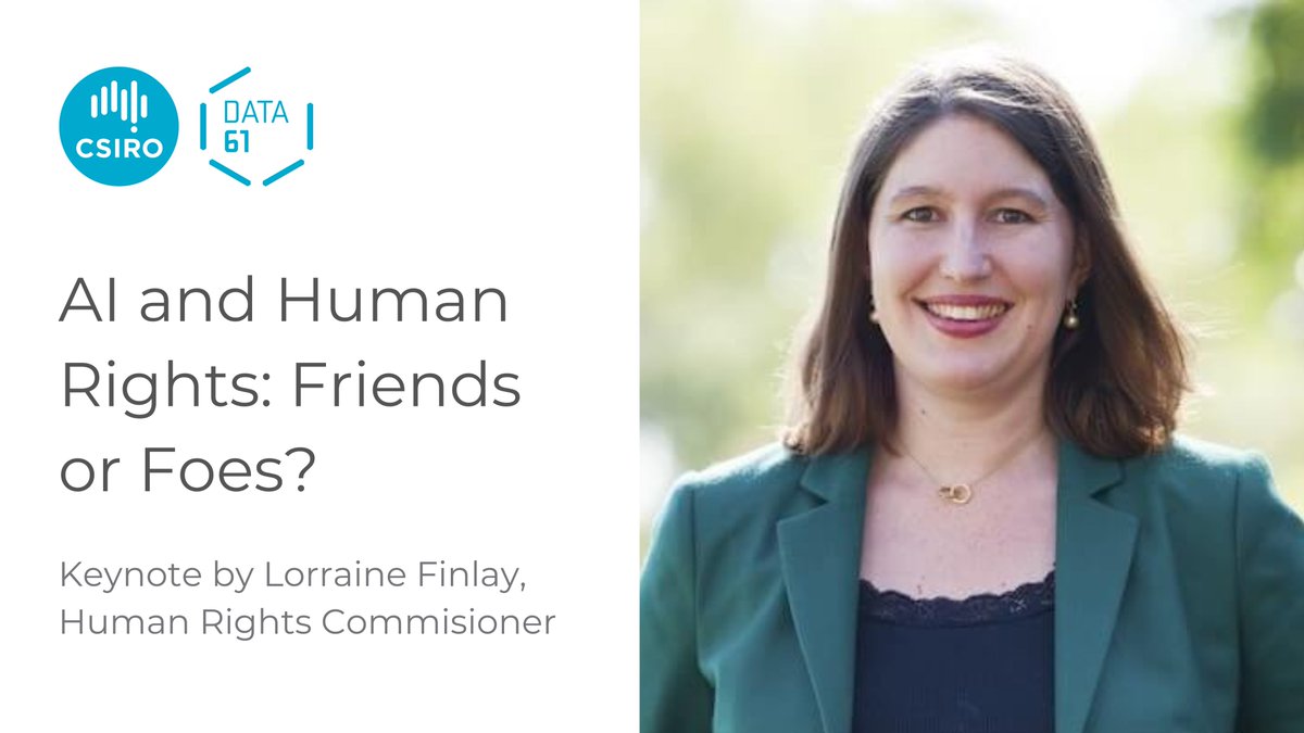 Data61 (@data61news) on Twitter photo Thrilled to announce <a href="/lorrainejfinlay/">Lorraine Finlay</a>, Australian Human Rights Commissioner, as the keynote speaker at our Diversity & Inclusion in AI Symposium on Nov 14-15 🦾
Her keynote will explore AI's potential in upholding fairness and inclusivity.
Register now: bit.ly/3XvUERh Thrilled to announce <a href="/lorrainejfinlay/">Lorraine Finlay</a>, Australian Human Rights Commissioner, as the keynote speaker at our Diversity & Inclusion in AI Symposium on Nov 14-15 🦾
Her keynote will explore AI's potential in upholding fairness and inclusivity.
Register now: bit.ly/3XvUERh