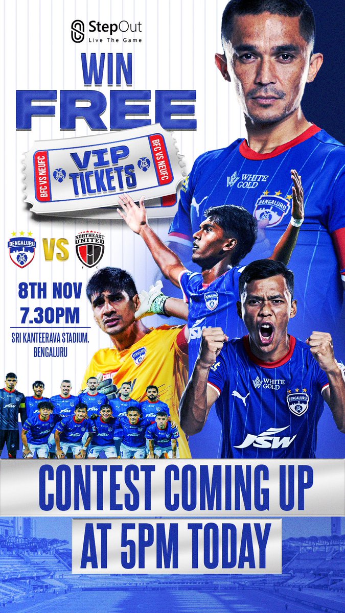 StepOutLive's tweet image. FREE VIP TICKETS UP FOR GRABS! 👊⚽️

Head to our Instagram channel (@step_out_official) at 5pm to participate 💪

#Contest #ContestAlert #VIPTickets #BFC #BangaloreFC #BengaluruFC