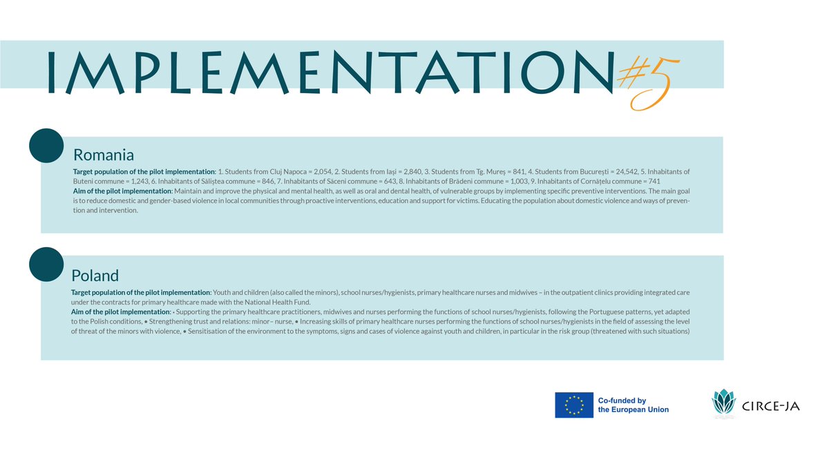 📢Implementation of #BP5

The Health Action for Children and Youth at Risk, initiative for child abuse prevention, is being implemented in Greece🇬🇷, Spain🇪🇸, Romania🇷🇴 and Poland🇵🇱.

Learn more: circeja.nfz.gov.pl

#circeja #jointaction #BP5 #implementation