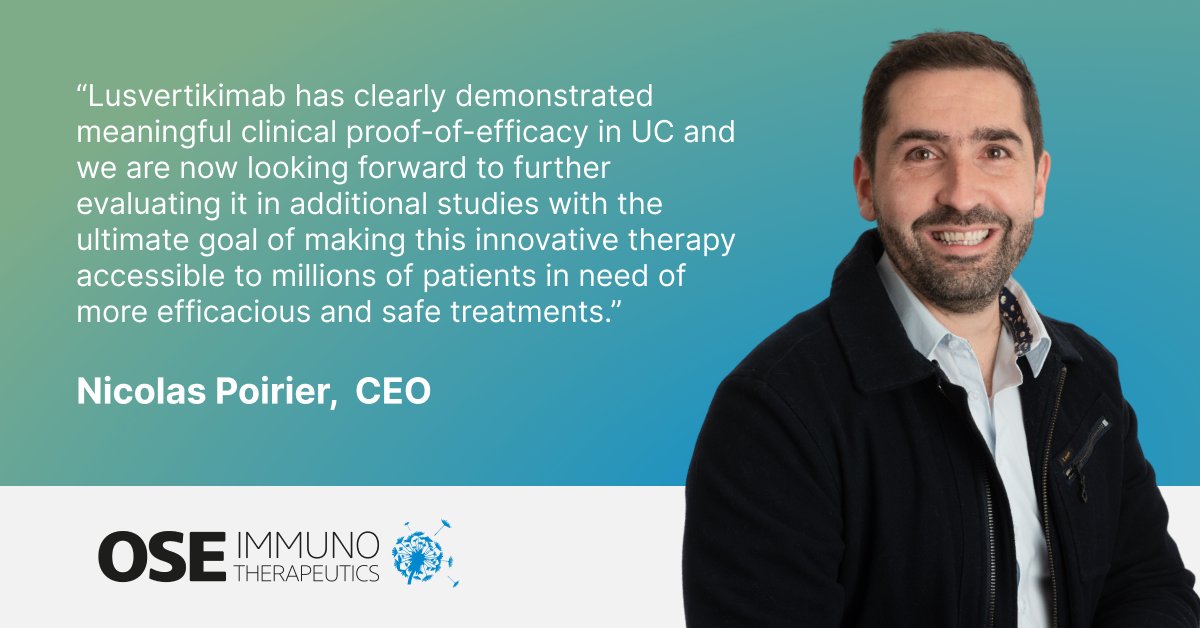 OSE Immunotherapeutics Announces Statistically Significant and Clinically Meaningful Results from the Phase 2 Study of Anti-IL7R mAb Lusvertikimab for the Treatment of Ulcerative Colitis

To read more: tinyurl.com/4w5j9h64