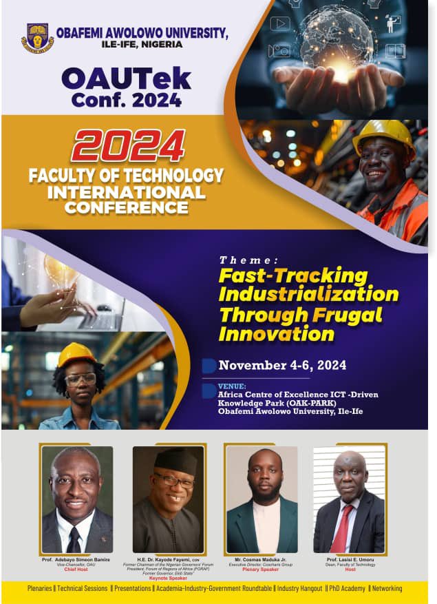 Students and young professionals, #OAUTeK2024 is your opportunity to learn from experts and explore real-world industrial applications of tech innovation. Come prepared to grow, Nov 4-6, 
Time: 10am