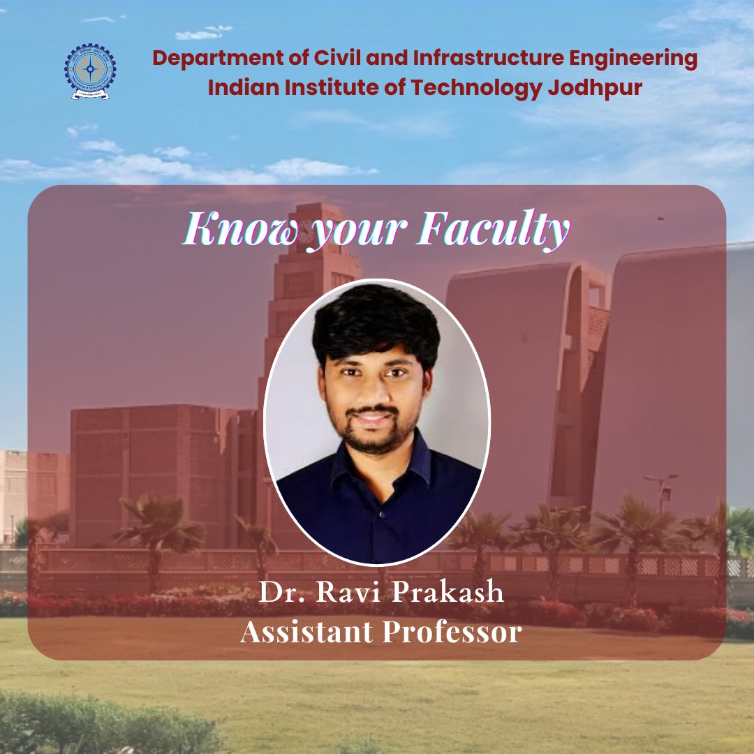 Civil & Infrastructure Engineering at IIT Jodhpur (@cieiitj) on Twitter photo ๐ Meet Dr. Ravi Prakash P, Assistant Professor at <a href="/cieiitj/">Civil & Infrastructure Engineering at IIT Jodhpur</a> IIT Jodhpur! His research in Structural Fire Engineering and BIM focuses on fire-induced collapse and sustainable design.
Awarded grants from DRDO and ANRF, heโs published in top journals.
#structural #knowyourfaculty ๐ Meet Dr. Ravi Prakash P, Assistant Professor at <a href="/cieiitj/">Civil & Infrastructure Engineering at IIT Jodhpur</a> IIT Jodhpur! His research in Structural Fire Engineering and BIM focuses on fire-induced collapse and sustainable design.
Awarded grants from DRDO and ANRF, heโs published in top journals.
#structural #knowyourfaculty