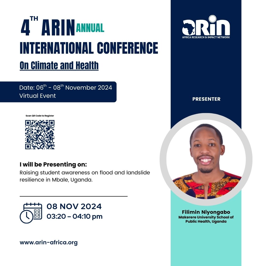 NFilimin's tweet photo. Join me as we advocate for Students' Environmental Health.

Children's Environmental Health is a key aspect in promoting child and adolescent health as well as  protecting student communities from effects of Climate change such as floods.

#ARINconf2024
@arin_africa
@MakSPH https://t.co/0urjN8cbd0