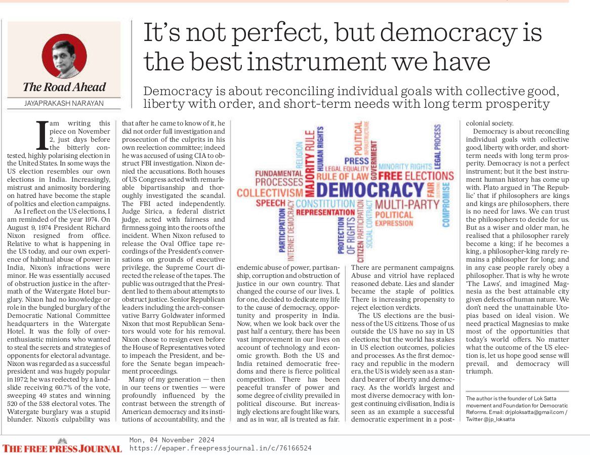 It's not perfect, but democracy is the best instrument we have | 4th November 2024 | The Road Ahead | Free Press Journal