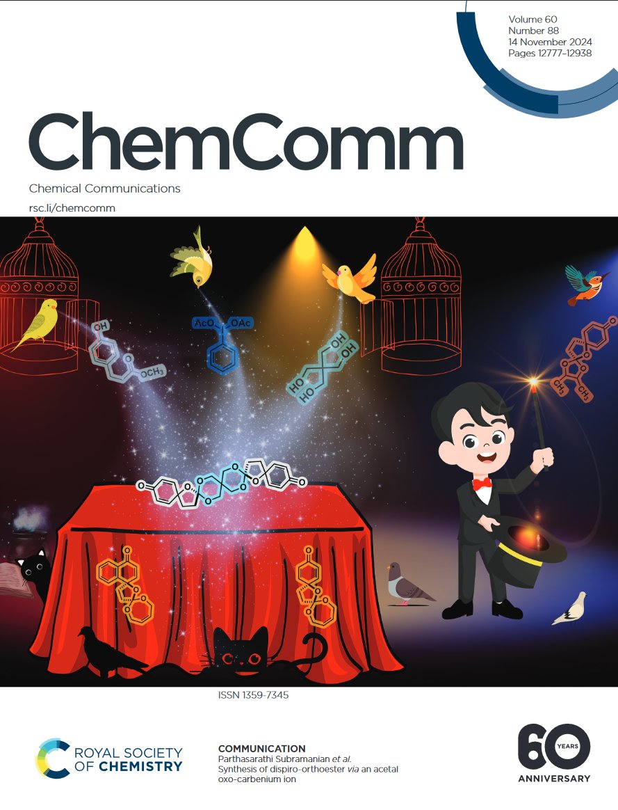 P Subramanian Lab (@partha_lab_iitk) on Twitter photo "Thrilled to have our research featured as cover art in <a href="/ChemCommun/">Chemical Communications</a>! 'Synthesis of dispiro-orthoester via an acetal oxo-carbenium ion.' Grateful for this opportunity to showcase our work! Article link pubs.rsc.org/en/Content/Art… #CoverArt <a href="/Total_syn_guy/">Manoj</a> <a href="/ParthaS_IITK/">Parthasarathi Subramanian</a> "Thrilled to have our research featured as cover art in <a href="/ChemCommun/">Chemical Communications</a>! 'Synthesis of dispiro-orthoester via an acetal oxo-carbenium ion.' Grateful for this opportunity to showcase our work! Article link pubs.rsc.org/en/Content/Art… #CoverArt <a href="/Total_syn_guy/">Manoj</a> <a href="/ParthaS_IITK/">Parthasarathi Subramanian</a>