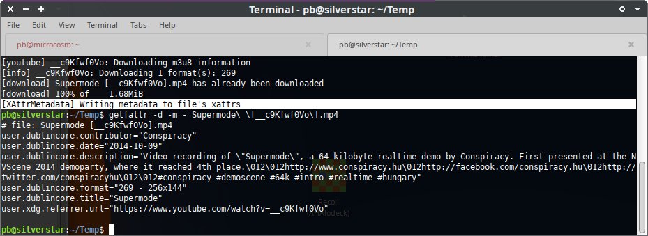 #GoodToKnow:
yt-dlp supports "xattrs" to save existing media-clip metadata right with the downloaded file:

`yt-dlp --xattrs $URL`

See: wiki.archlinux.org/title/Extended…