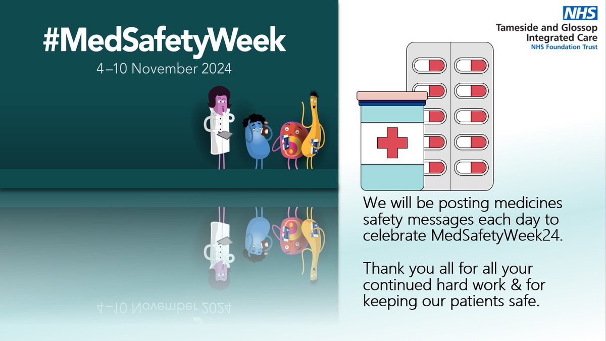 The Patient Experience Team (@tgicftptexp) on Twitter photo #MedSafetyWeek is a campaign that takes place annually and each year there is a different focus or theme, primarily to encourage the reporting of suspected side effects of medicines.
<a href="/SusieR1/">Sue💙</a> <a href="/NicolaFirth6/">Nicola Firth</a> <a href="/VickT75/">Victoria Thorne</a> <a href="/JOB_NHS/">Jonathan O'Brien</a> <a href="/MichelleBeecrof/">Michelle Beecroft</a> <a href="/TandGPharmacy/">Tameside and Glossop Pharmacy Services</a> #MedSafetyWeek is a campaign that takes place annually and each year there is a different focus or theme, primarily to encourage the reporting of suspected side effects of medicines.
<a href="/SusieR1/">Sue💙</a> <a href="/NicolaFirth6/">Nicola Firth</a> <a href="/VickT75/">Victoria Thorne</a> <a href="/JOB_NHS/">Jonathan O'Brien</a> <a href="/MichelleBeecrof/">Michelle Beecroft</a> <a href="/TandGPharmacy/">Tameside and Glossop Pharmacy Services</a>