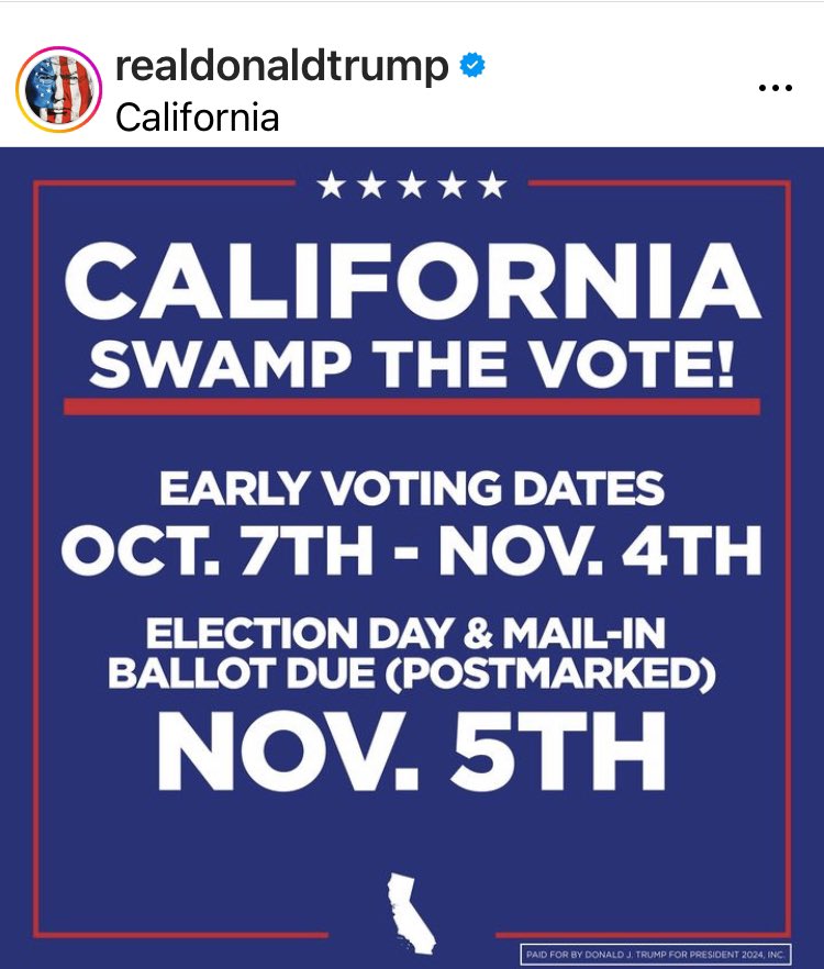 QueenVictoriaRV's tweet photo. ❤️❤️I already voted🗳️in February. CALIFORNIA! Early Voting ends tomorrow! Let's make this election #TooBigToRig! https://t.co/Ena2DMcmLP
#VoteForTrump #VoteForJDVance #VoteRed #VoteRepublicans #MakeAmericaGreatAgain #America
🇺🇸🇺🇸❤️❤️🗳️🇺🇸✨🇺🇸❤️❤️🗳️🇺🇸🇺🇸 https://t.co/npQTlReOKf