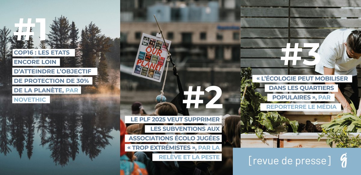 [#100transitions] Les actus de la semaine

🌷 COP16 : les états loin d'atteindre les 30% 👉  ow.ly/hNn850TX17J 

💰 Supprimer les subventions aux associations « extrémistes »👉ow.ly/B9WL50TX17L 

♻ L’écologie dans les quartiers populaires 👉 ow.ly/2Mn150TX17I