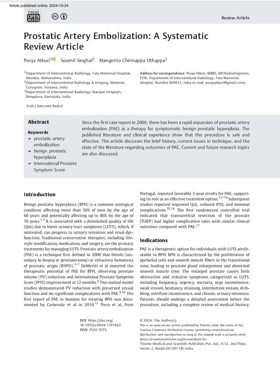 The Arab Journal of Interventional Radiology (@arabjir) on Twitter photo #AJIRReview Article : Prostatic Artery Embolization: A Systematic Review Article
<a href="/poo71291/">Dr. Pooja Atkuri</a> <a href="/Soumil_IR/">Soumil Singhal</a> <a href="/pairsmedia/">PAIRS</a>
Abstract: thieme-connect.com/products/ejour…
HTML: thieme-connect.com/products/ejour…
PDF: thieme-connect.com/products/ejour… #AJIRReview Article : Prostatic Artery Embolization: A Systematic Review Article
<a href="/poo71291/">Dr. Pooja Atkuri</a> <a href="/Soumil_IR/">Soumil Singhal</a> <a href="/pairsmedia/">PAIRS</a>
Abstract: thieme-connect.com/products/ejour…
HTML: thieme-connect.com/products/ejour…
PDF: thieme-connect.com/products/ejour…
