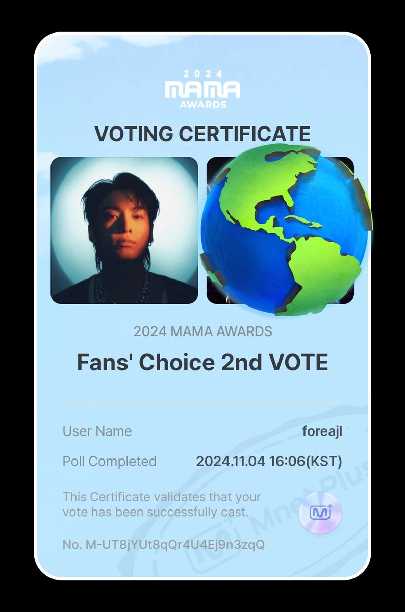 foreajl's tweet photo. I vote #jungkook at the 2024 MAMA Awards #2024MAMAVOTE https://t.co/roeIQQYeE2