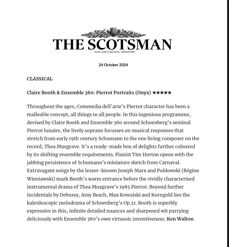 It’s another 5⭐️review for #PierrotPortraits in <a href="/TheScotsman/">The Scotsman</a>