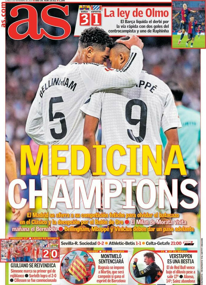 PeriodismoDep_'s tweet photo. #LasPortadas de la prensa deportiva 
Lunes, 4 de noviembre 

@diarioas @marca @sport @mundodeportivo https://t.co/ChuxvKaWtk