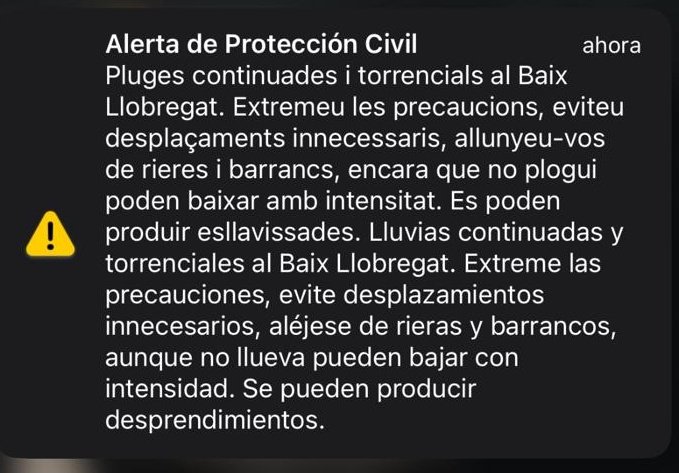Salta la alarma de protección civil en el Baix Llobregat, por favor, es muy importante seguir las indicaciones oficiales 👇