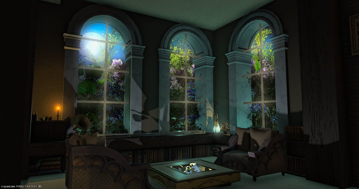 fujifujifujin's tweet image. 「Moonlit Study」代行
魔女の隠れ家のようなお部屋がお好きと伺ったので、モダンと魔女の住む部屋を融合した、客間とラボのあるお部屋にしました。

住所　メテオ　マンドラ　ミスト　26区1　Mハウス
公開していただいています！

#FF14ハウジング #ffxivhousing 
#HousingEden