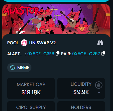 AlastorOnETH's tweet photo. DexTools updated!

https://t.co/o3hdZn3PlN

Join $ALASTOR 
https://t.co/c6dX1NL4AV

@EricCryptoman @HopiumPapi https://t.co/agXD8IBcaI