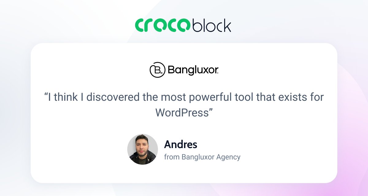 MRcrocoblock's tweet image. 💙 Andres from Bangluxor Agency shared some heartwarming feedback! 🥹💬

🌟Thank you, Andres! We’re thrilled to be part of the @BangLuxor journey. 🚀

Discover more ins this lovely blog post:
out.crocoblock.com/3NRb8gX

#Crocoblock #JetPlugins #HappyClients