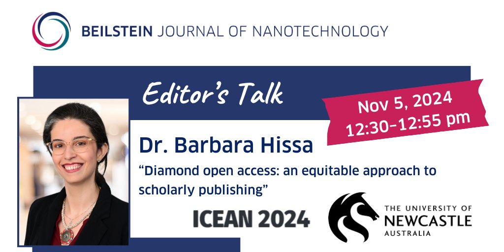 Beilstein-Institut @beilstein-institut.bsky.social (@beilsteininst) on Twitter photo 📢 #EditorsTalk – TOMORROW – November 5, 2024 at 12:30 pm:
Our Managing Editor Dr. <a href="/BarbaraHissa/">Barbara Hissa - @barbarahissa.bsky.social</a> will give a talk on “Diamond open access: an equitable approach to scholarly publishing” at #ICEAN2024 <a href="/Uni_Newcastle/">University of Newcastle</a> 🇦🇺.
👉beilstein-journals.org/bjnano/news/DF…
#EDITOURS #BJNANO 💎🔓 📢 #EditorsTalk – TOMORROW – November 5, 2024 at 12:30 pm:
Our Managing Editor Dr. <a href="/BarbaraHissa/">Barbara Hissa - @barbarahissa.bsky.social</a> will give a talk on “Diamond open access: an equitable approach to scholarly publishing” at #ICEAN2024 <a href="/Uni_Newcastle/">University of Newcastle</a> 🇦🇺.
👉beilstein-journals.org/bjnano/news/DF…
#EDITOURS #BJNANO 💎🔓