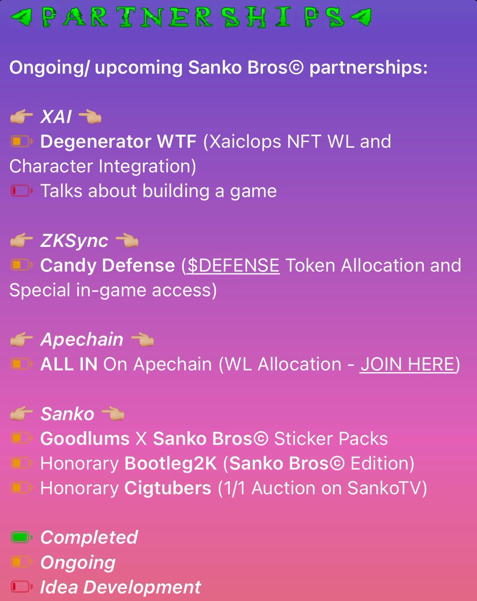 Sanko Bros©️ is grateful for the past week (not only because we are given chance to stock up more $BRO) but to be able to come up with these partnerships with projects across <a href="/arbitrum/">Arbitrum</a> chains.

Building together is the key🫶

To Sanko and Beyond💫

<a href="/XAI_GAMES/">XAI 🎮⛓️</a> <a href="/degenerator_wtf/">Degenerator</a>