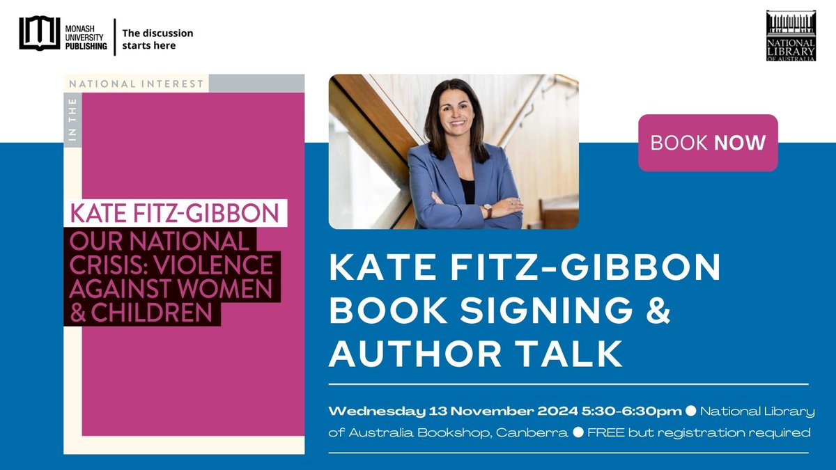 Monash University Publishing (@monashpub) on Twitter photo Attention Canberrans! Don't miss this AUTHOR EVENT & BOOK SIGNING with <a href="/Kate_FitzGibbon/">Kate Fitz-Gibbon</a>
🗓️ Wednesday 13th November 24
⏰ 5:30pm – 6:30pm
📍 National Library of Australia Bookshop
🎟️ Free but registration required
Read more and RSVP today:
nla.gov.au/whats-on/event… Attention Canberrans! Don't miss this AUTHOR EVENT & BOOK SIGNING with <a href="/Kate_FitzGibbon/">Kate Fitz-Gibbon</a>
🗓️ Wednesday 13th November 24
⏰ 5:30pm – 6:30pm
📍 National Library of Australia Bookshop
🎟️ Free but registration required
Read more and RSVP today:
nla.gov.au/whats-on/event…