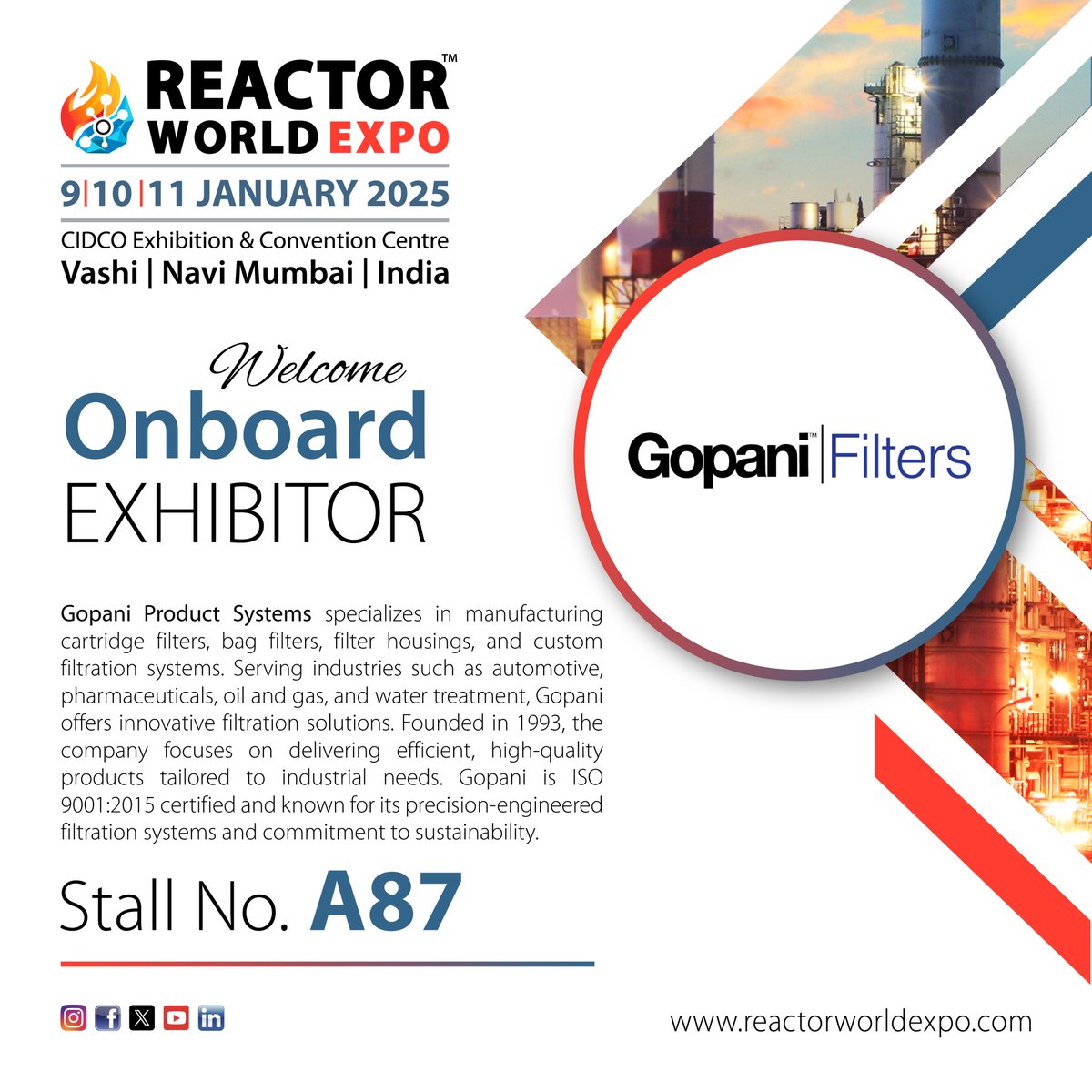 rspec_expo's tweet image. Thrilled to welcome Gopani Product Systems Pvt Limited as an exhibitor at the Reactor World Expo 2025.

#chemical #reactors #chemicalreactors #experts #chemindustry #pharma #agro #agrochemical #fertilizermanufacturing #processindustry #heatexchanger #centrifuge