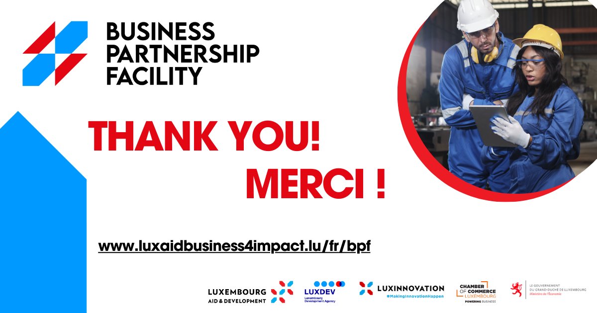 Merci aux entreprises qui ont postulé à la 12ème édition de la <a href="/BPFLuxembourg/">Business Partnership Facility Luxembourg</a> !
📭 29 candidatures reçues, prochainement analysées.
📆13ème édition : Avril 2025.
Ensemble, construisons des partenariats business innovants et à fort impact !
#LuxAid <a href="/LuxDev_HQ/">LuxDev</a>