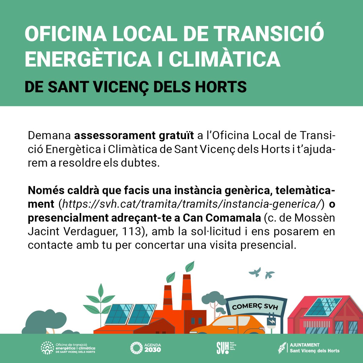 💡 Vols estalviar-te diners en la factura de l'electricitat i/o del gas? A l'Oficina Local de Transició Energètica i Climàtica de #SantVicençdelsHorts acompanyem la ciutadania, la indústria i el comerç!

✅ Assessorament gratuït.

👉 Informació: oficinaenergeticaclimatica@svh.cat