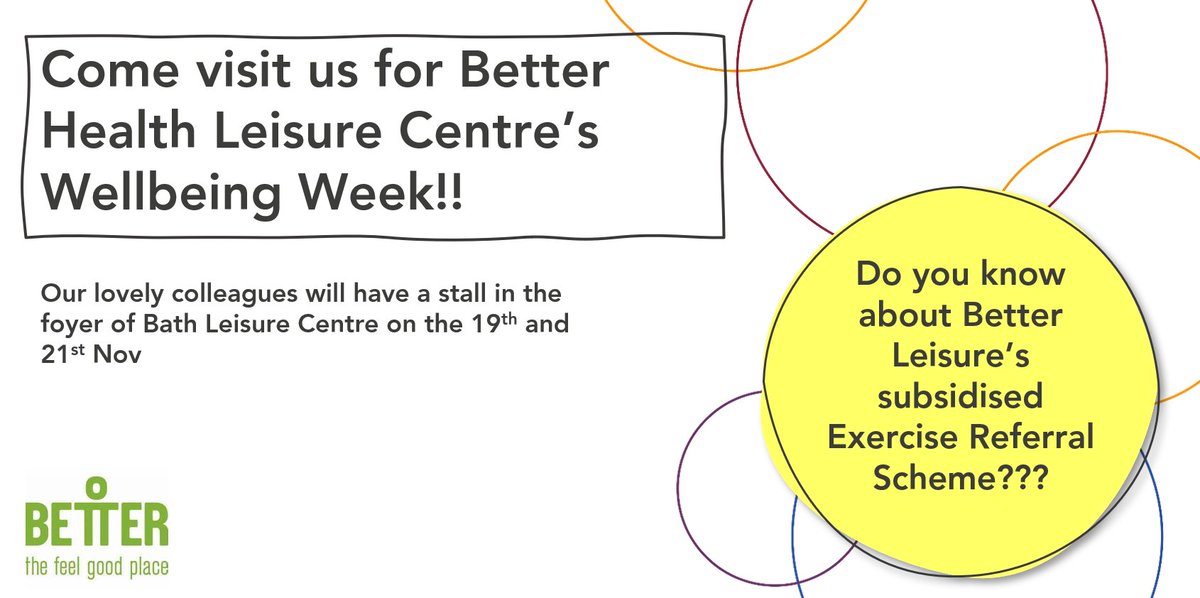 #stressawarenessweek Being physically active can help reduce stress levels. See us at Bath Leisure Centre 19th &amp; 21st Nov- <a href="/CWHBANES/">Community Wellbeing Hub</a> &amp; @betterbathsportscentre offer subsisdised leisure centre membership upon referral from your GP.  0300 247 0050 bathnes.thehub@hcrgcaregroup.com