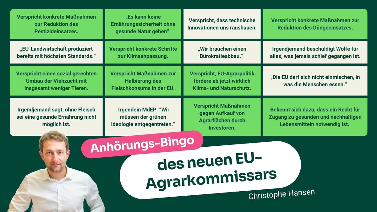 BUND (@bund_net) on Twitter photo Heute um 18:30 tritt der neue EU-Agrarkommissar <a href="/CHansenEU/">Christophe Hansen</a> zur Anhörung vor das EU-Parlament. Klingt vielleicht trocken, aber hier gibt's das aufregende Mitmach-Bingo!
👀 Jetzt Livestream schauen und ankreuzen was passiert: multimedia.europarl.europa.eu/en/webstreamin… Heute um 18:30 tritt der neue EU-Agrarkommissar <a href="/CHansenEU/">Christophe Hansen</a> zur Anhörung vor das EU-Parlament. Klingt vielleicht trocken, aber hier gibt's das aufregende Mitmach-Bingo!
👀 Jetzt Livestream schauen und ankreuzen was passiert: multimedia.europarl.europa.eu/en/webstreamin…